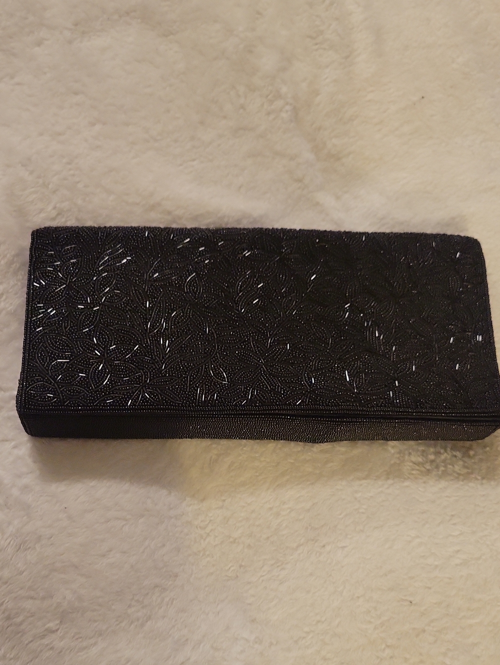 Black Beaded Floral Clutch Bag - Elegant Evening Accessory